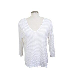 Cut Loose Top T Shirt Womens Size XL Ivory Sheer Stripe V Neck Cotton USA Made